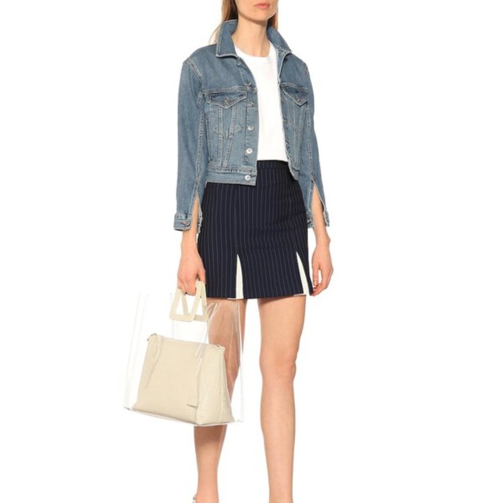 STAUD Navy and White Mini Skirt